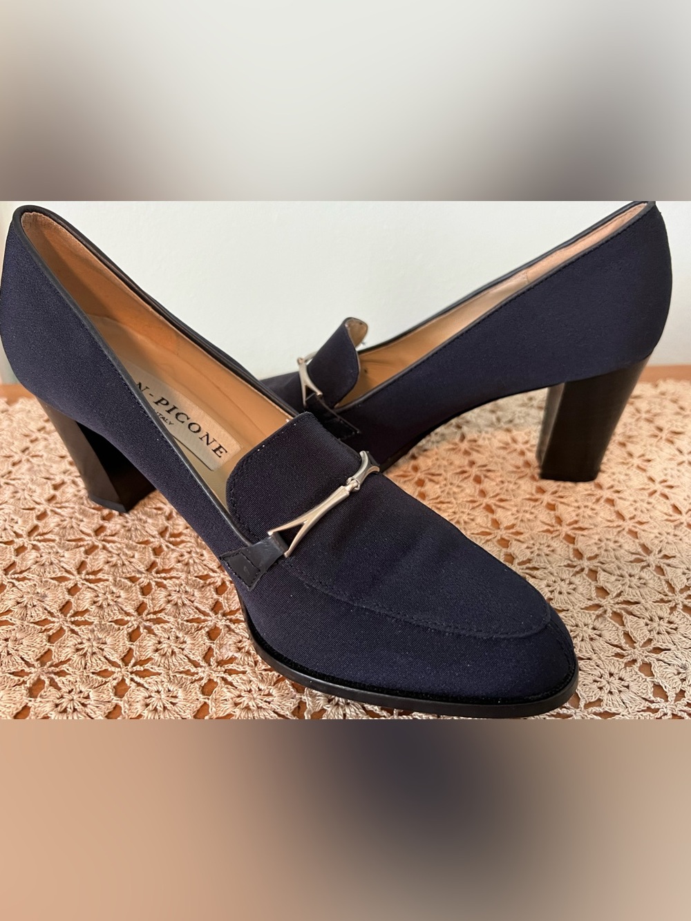Evan Picone Navy Fabric Pointed-Toe Flats
